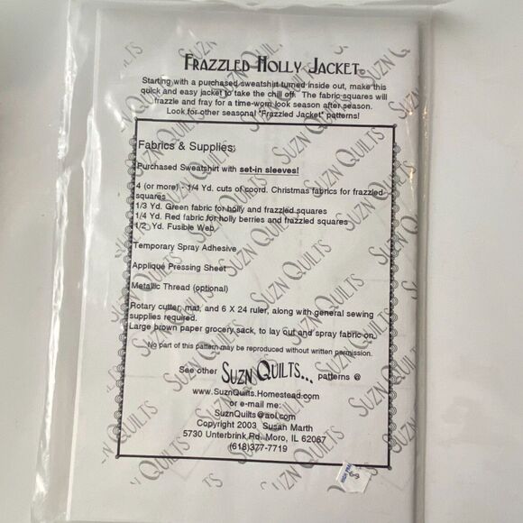 Suzn Quilts SM107 Pattern Frazzled Holly Jacket Sweatshirt Holiday Folkart - Picture 4 of 6